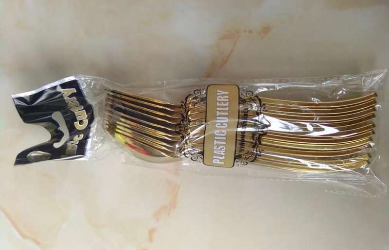 Elegant gold Plastic Tablespoons ,forks and knives - Set Of 10
