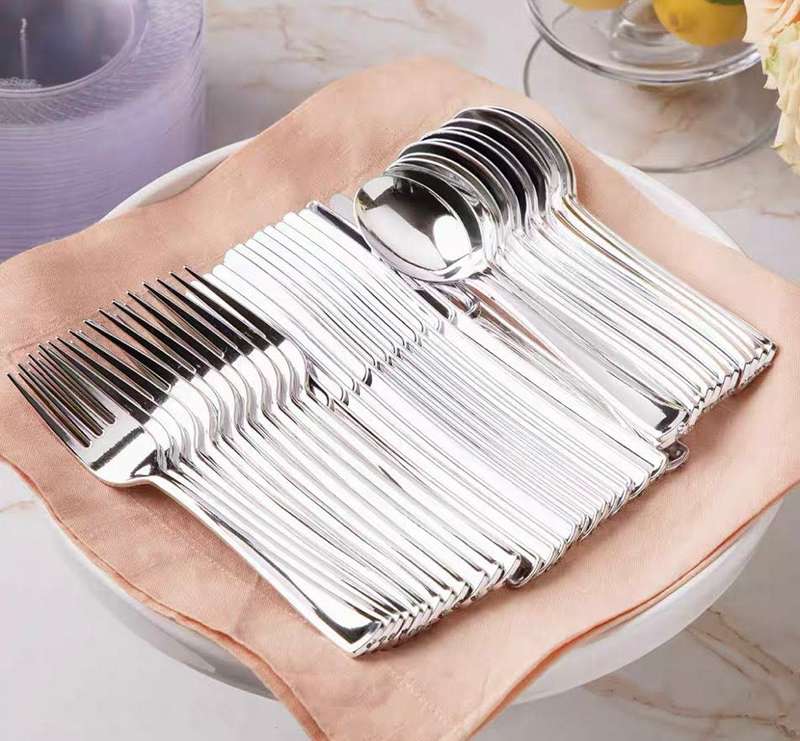 Elegant Silver Plastic Tablespoons ,forks and knives - Set Of 10