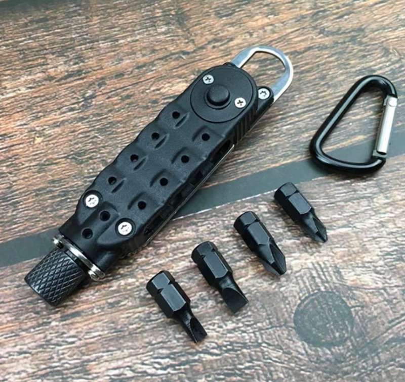 Multi Tool Screwdriver Hex Bit Carrier with Carabiner Keychain