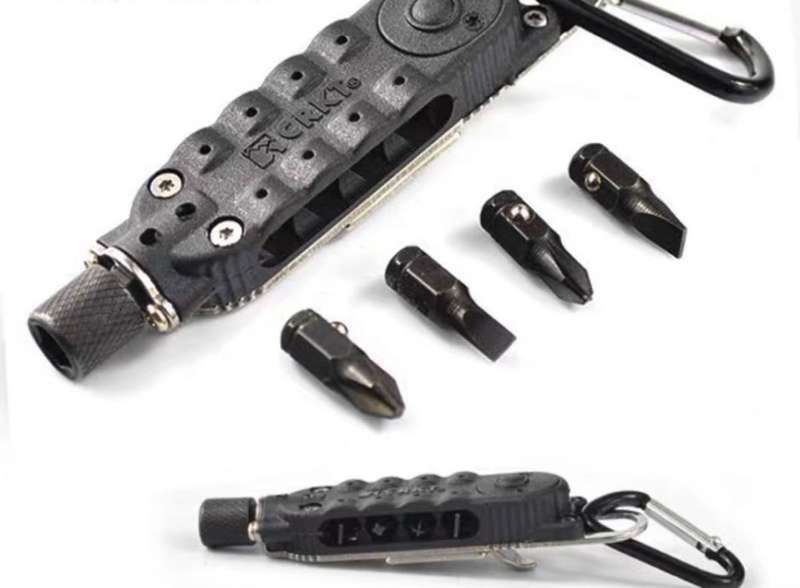 Multi Tool Screwdriver Hex Bit Carrier with Carabiner Keychain