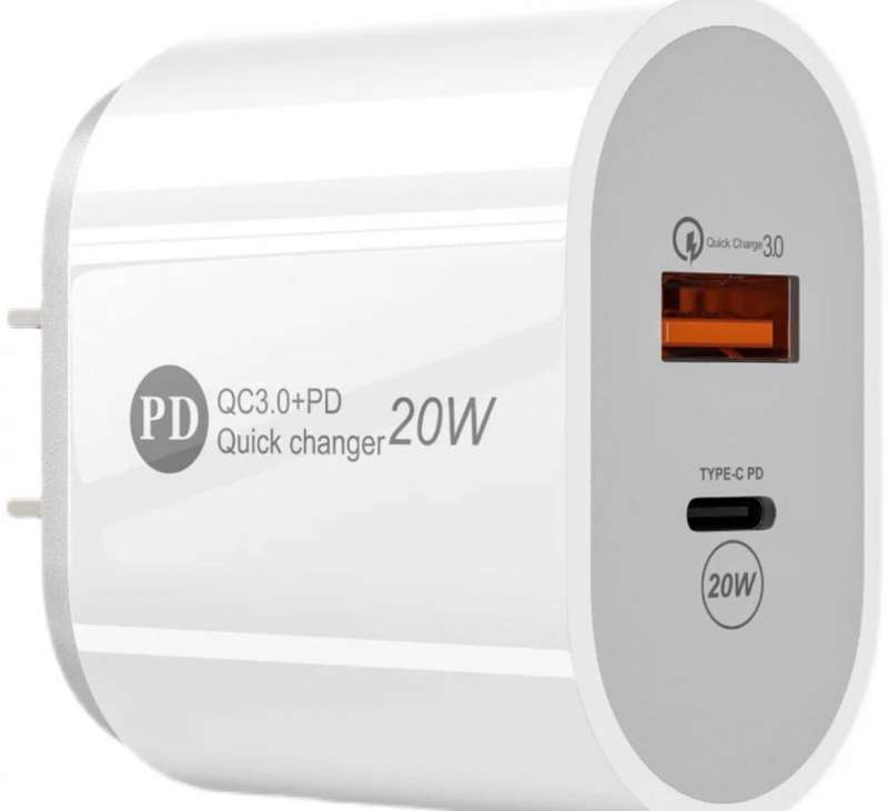 Fast Charger with 1 USB-A and 1 USB Type-C 20W / White