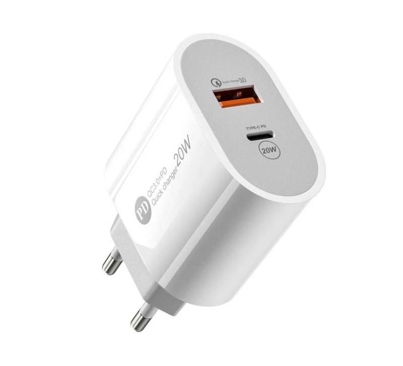 Fast Charger with 1 USB-A and 1 USB Type-C 20W / White