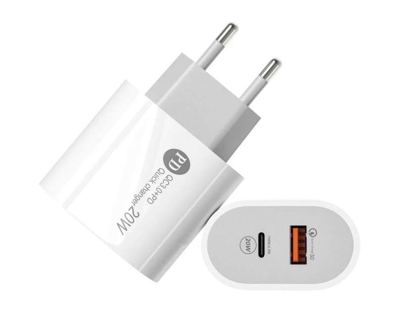 Fast Charger with 1 USB-A and 1 USB Type-C 20W / White