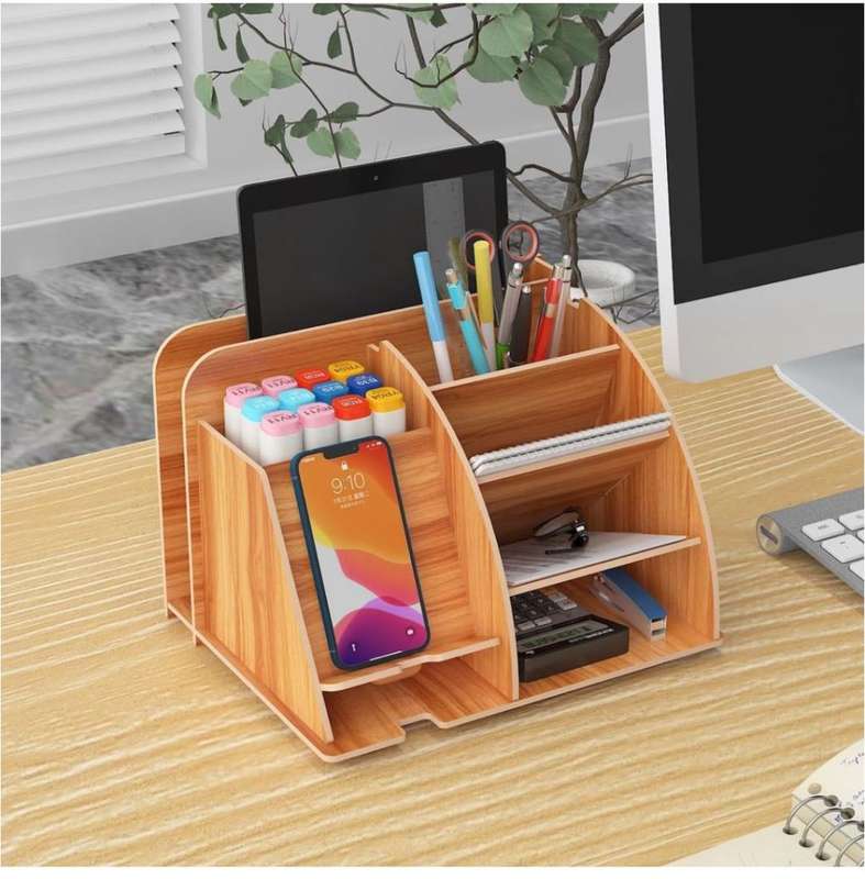 Multifunctional Wooden Desk Stationary Organiser