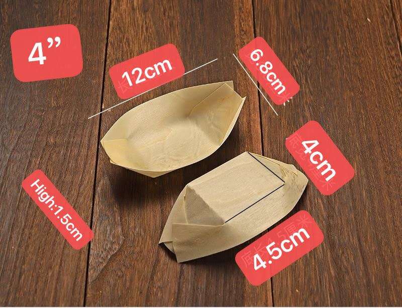 Bamboo Serving Boat Plates 50 Pieces-4Inch