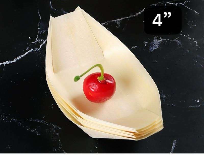 Bamboo Serving Boat Plates 50 Pieces-4Inch