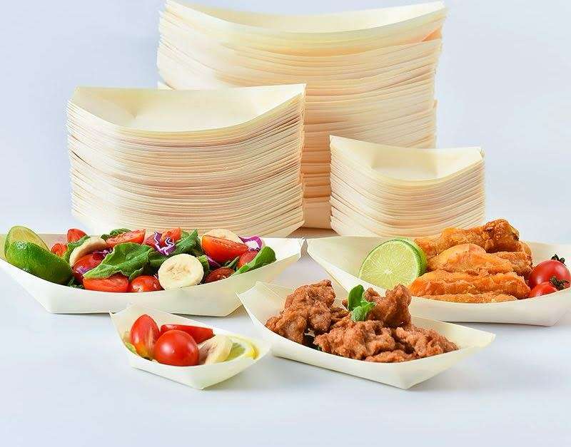 Bamboo Serving Boat Plates 50 Pieces-6Inch