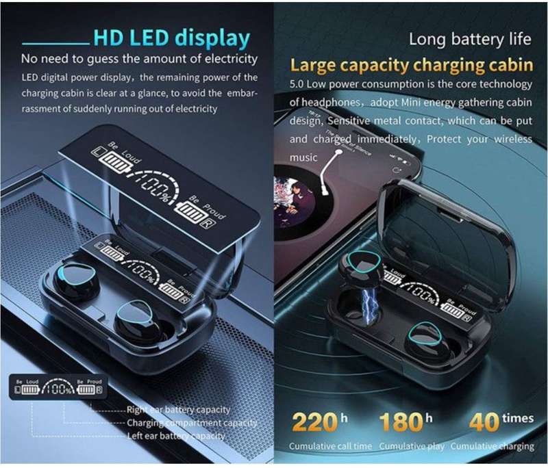 M10 TWS Wireles Bluetooth Earbuds with LED Display Charge Case