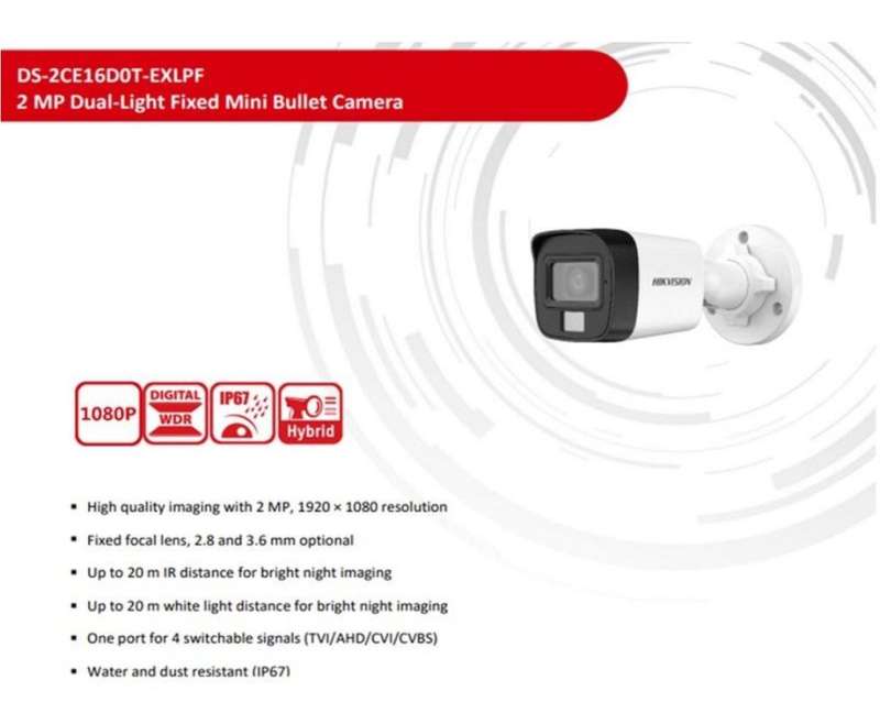 Hikvision 2MP Smart Hybrid Light Fixed Mini Bullet Camera