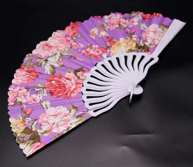 Keel Fan Chinese Style Lace Fan Printed Gold Powder Plastic  / assortment flowers