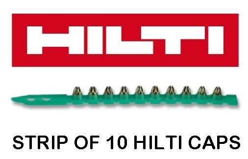 STRIP OF 10 GREEN HILTI CAPS. (.27 CAL SHORT). CAN BE USED FOR TRIP WIRE BANG REFILLS.
