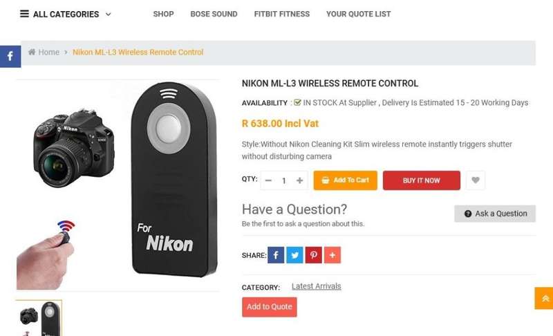 Nikon ML-L3 InfraRed Wireless Camera Remote Control (Black)