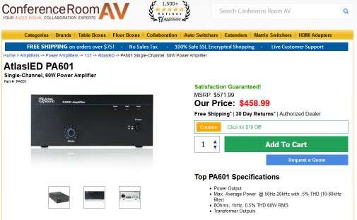 Atlas Sound PA601 60 Watt Power Amplifier