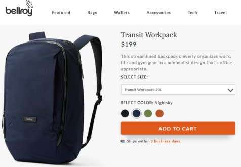 Upmarket 20L Bellroy Transit Workpack - Marine Blue