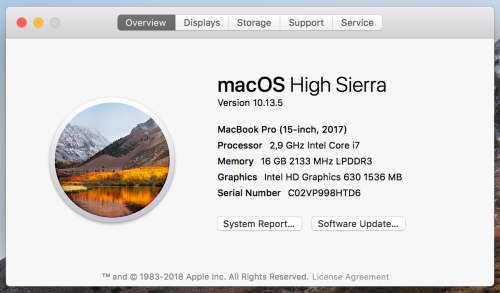 2017 Apple MacBook Pro 15 Inch i7 2.9GHz / 16GB / 512GB SSD + 6 Months Apple Warranty Remaining