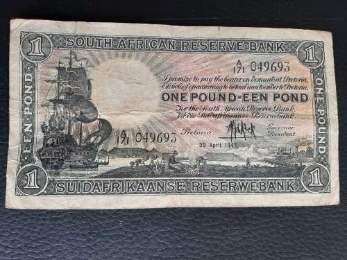 1947 One Pound M H de Kock #049693