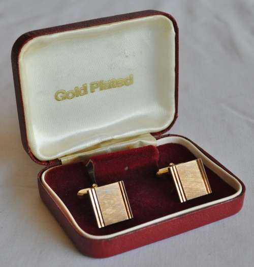 Vintage gold plated cufflinks in original red leather box