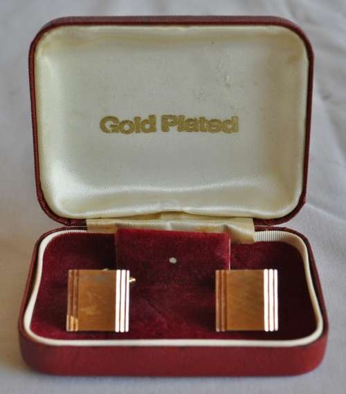 Vintage gold plated cufflinks in original red leather box