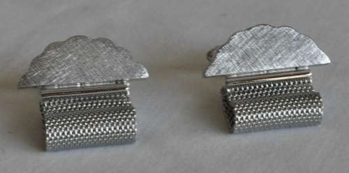 Vintage silver tone mesh wrap cufflinks with tie tack