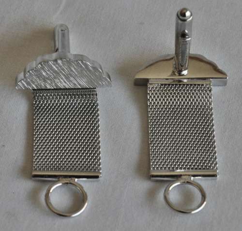 Vintage silver tone mesh wrap cufflinks with tie tack