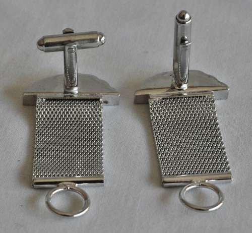 Vintage silver tone mesh wrap cufflinks with tie tack