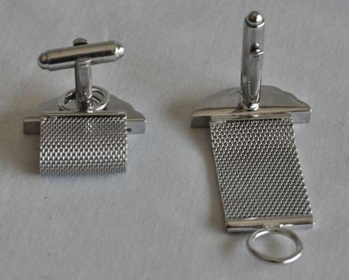 Vintage silver tone mesh wrap cufflinks with tie tack