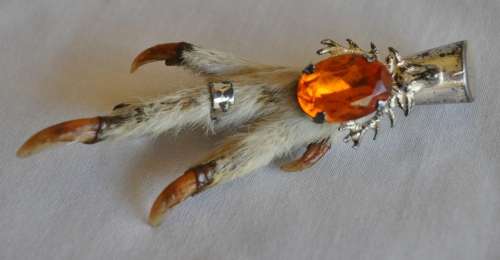 Vintage (c1950) silver plated and hallmarked Scottish Grouse claw pin with Amber Cairngorm stone
