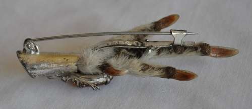 Vintage (c1950) silver plated and hallmarked Scottish Grouse claw pin with Amber Cairngorm stone