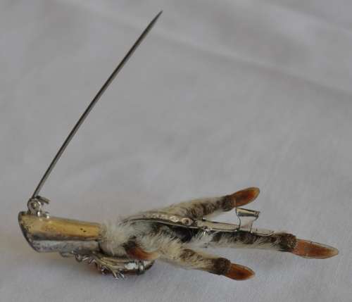Vintage (c1950) silver plated and hallmarked Scottish Grouse claw pin with Amber Cairngorm stone