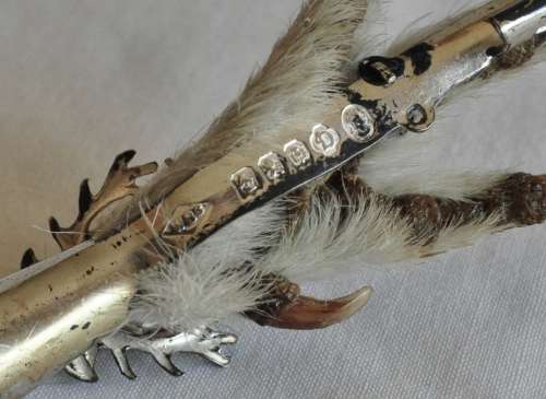 Vintage (c1950) silver plated and hallmarked Scottish Grouse claw pin with Amber Cairngorm stone