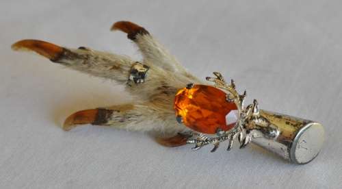 Vintage (c1950) silver plated and hallmarked Scottish Grouse claw pin with Amber Cairngorm stone