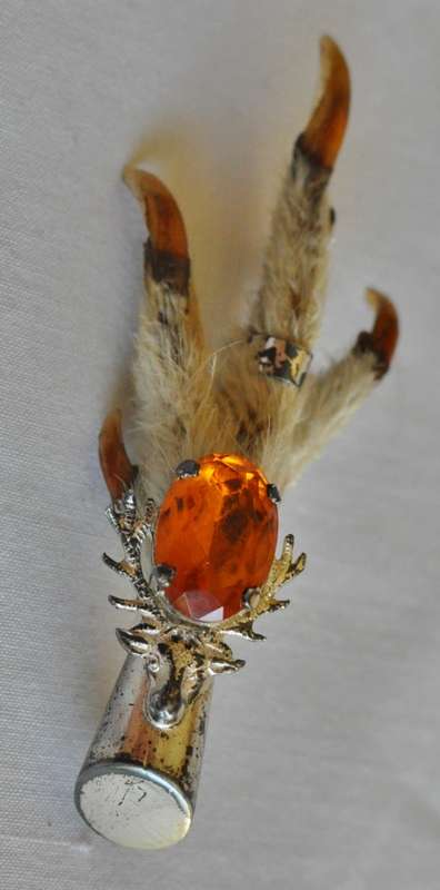 Vintage (c1950) silver plated and hallmarked Scottish Grouse claw pin with Amber Cairngorm stone