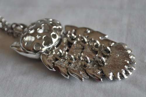 Vintage Silver Tone, Enamel, and Crystal Articulated Owl Pendant Necklace