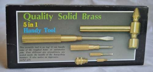 Vintage quality solid brass 5 in 1 handy tool in original packaging