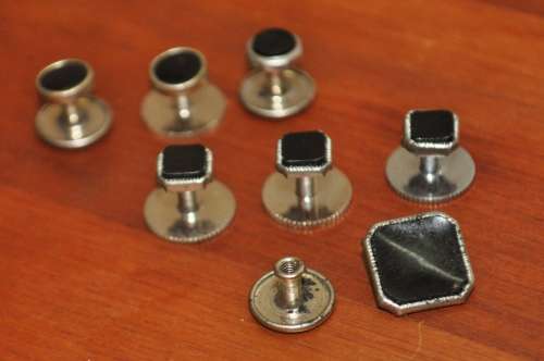 Mixed Lot Vintage Tuxedo Dress Shirt Studs Bottons - Silver tone and Black Enamel