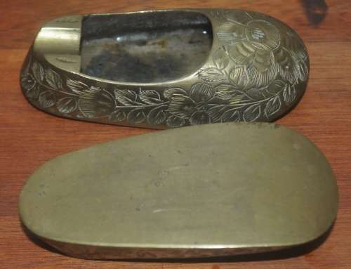 Vintage Pair of Engraved Brass Slipper Ashtrays - Made in India