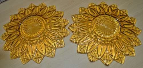 Sunflower Petal Pattern Gold Amber Depression Glass Serving Platters