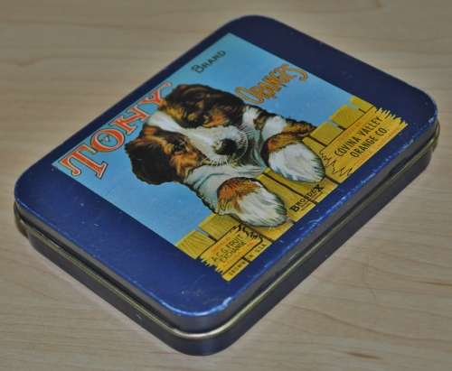 Small Collectible Vintage Tin with Tony Brand Oranges - Asusa California Citrus Crate Label Artwork