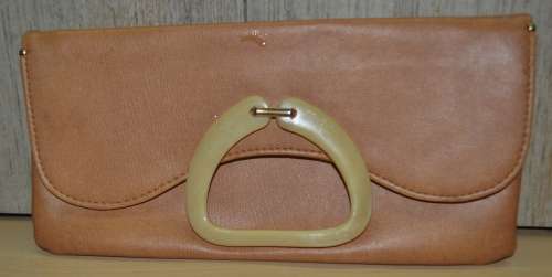Retro 1970s Art Deco Revival Faux Leather and Bakelite Clutch Bag signed Retriever by Pointer