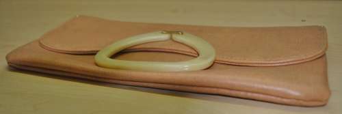 Retro 1970s Art Deco Revival Faux Leather and Bakelite Clutch Bag signed Retriever by Pointer