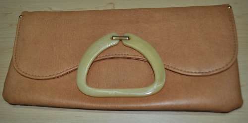Retro 1970s Art Deco Revival Faux Leather and Bakelite Clutch Bag signed Retriever by Pointer