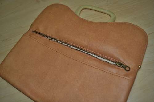 Retro 1970s Art Deco Revival Faux Leather and Bakelite Clutch Bag signed Retriever by Pointer
