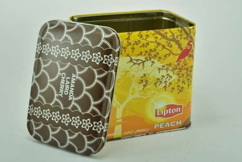 Pair of collectible contemporary Lipton Tea tins - Rooibos and Peach