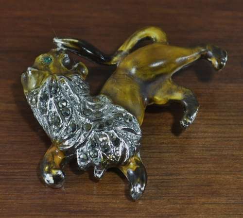 Vintage 1950s Signed BJL B  Bohemian Jewellers Ltd enamel and marcasite Lion/Leo brooch pin