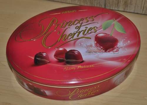 Collectible Magnat Princess of Cherries, Cherry Pralines Embossed Tin