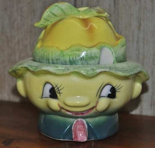 Vintage, Collectible Ceramic Anthropomorphic Smiling Fruit Sugar Bowl by Napco, Japan c1950