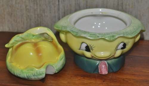 Vintage, Collectible Ceramic Anthropomorphic Smiling Fruit Sugar Bowl by Napco, Japan c1950