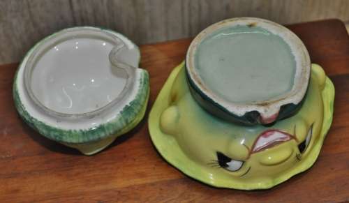Vintage, Collectible Ceramic Anthropomorphic Smiling Fruit Sugar Bowl by Napco, Japan c1950