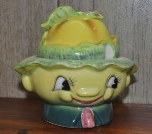 Vintage, Collectible Ceramic Anthropomorphic Smiling Fruit Sugar Bowl by Napco, Japan c1950