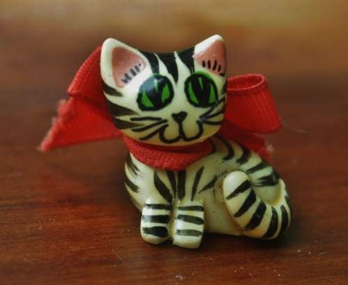 Tabby Striped Kitten with Bow Miniature Cat Figuring by Fay`s Miniature World